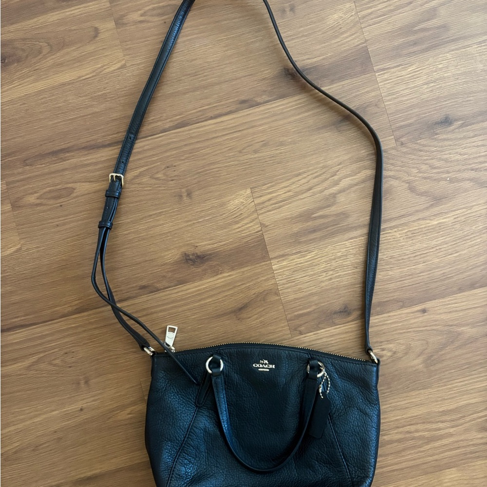 Coach Mini Kelsey Black Pebbled Leather Crossbody Bag